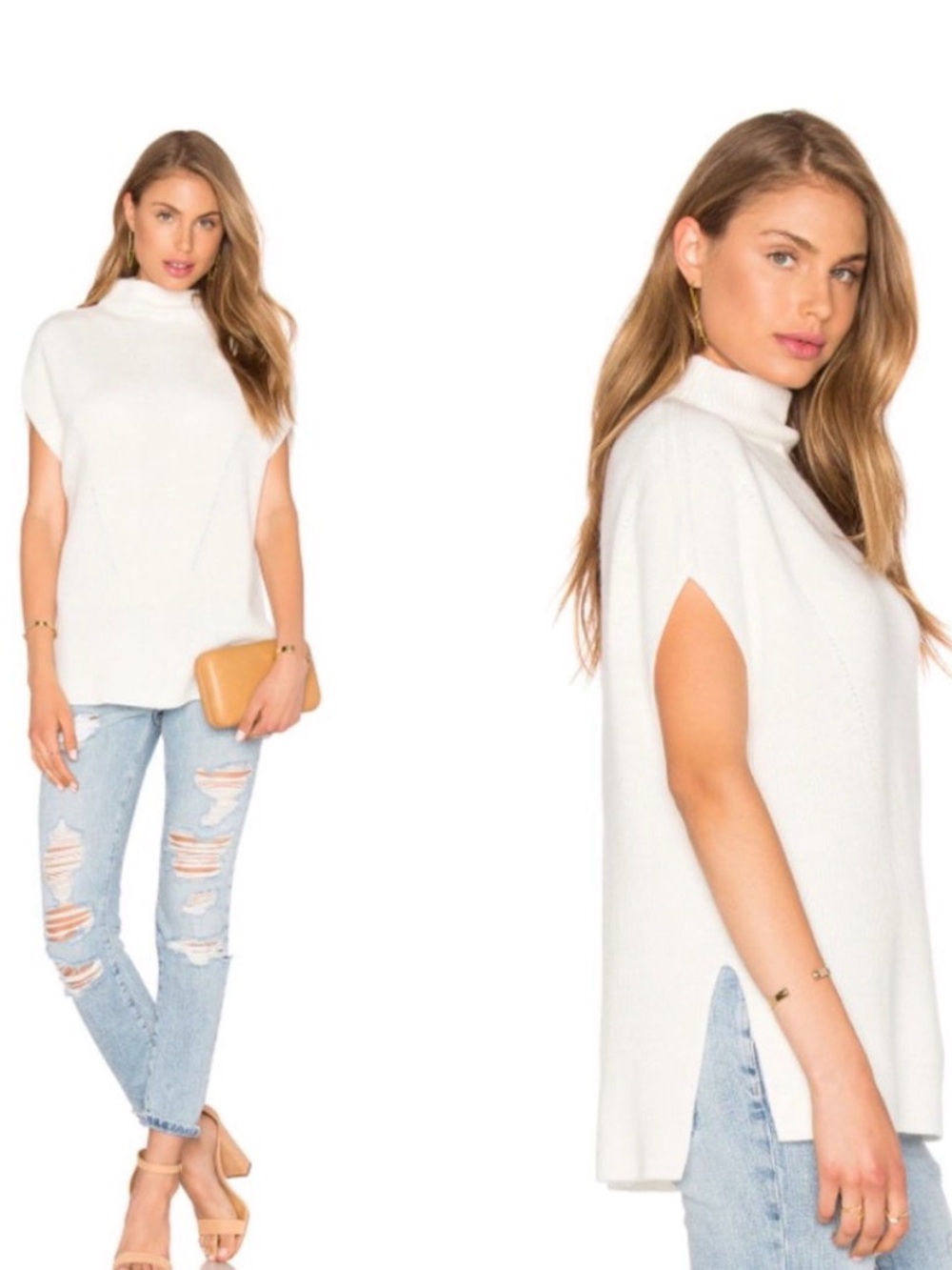 VINCE Wool Cashmere Sleeveless Turtleneck Mockneck Sweater Cream Size s Women - Picture 7 of 7